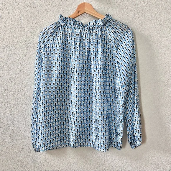 Ann Mashburn Silk Blue Floral Print Blouse Top Size Small Long Sleeve High Neck - Picture 4 of 6